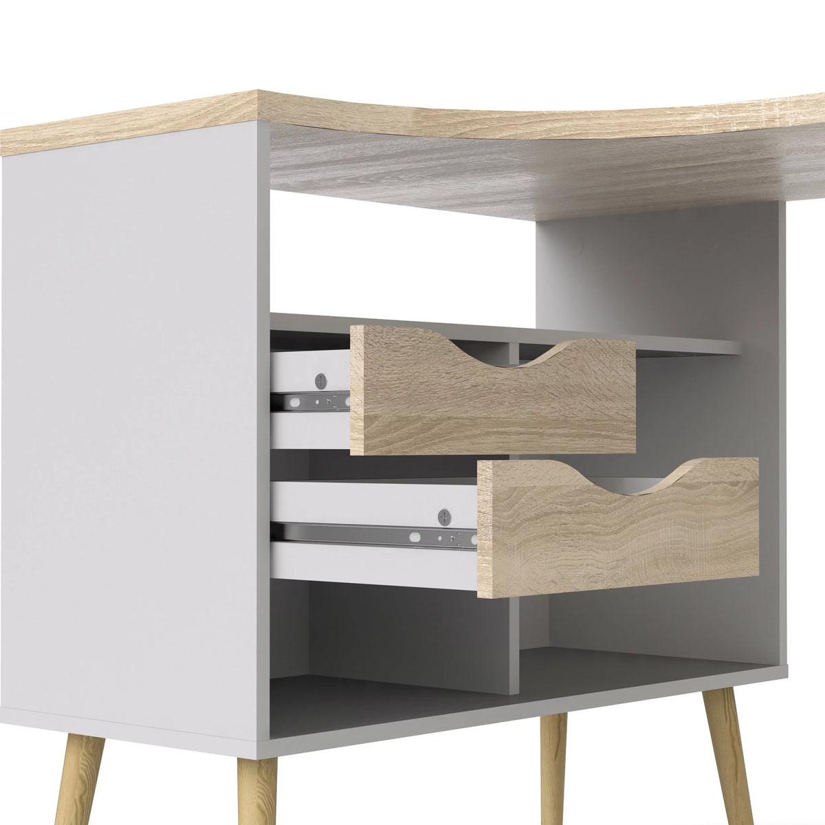 White and Oak 2 Drawer 3 Shelf Desk T42199