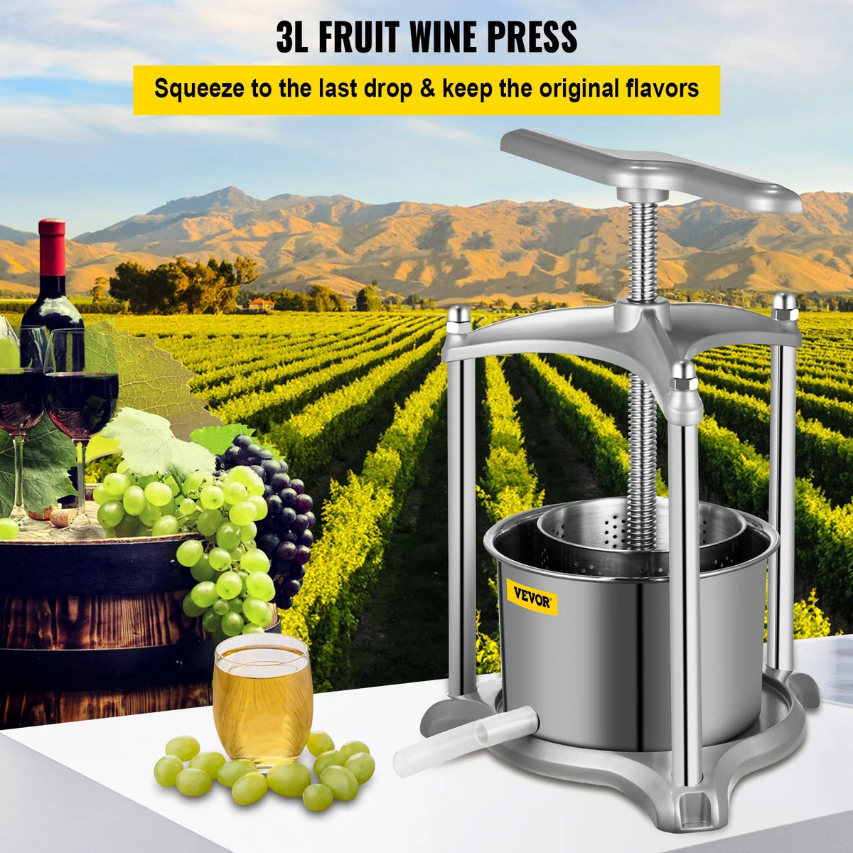 3 L Dual Stainless Steel Barrels Wine Press Machine P4406