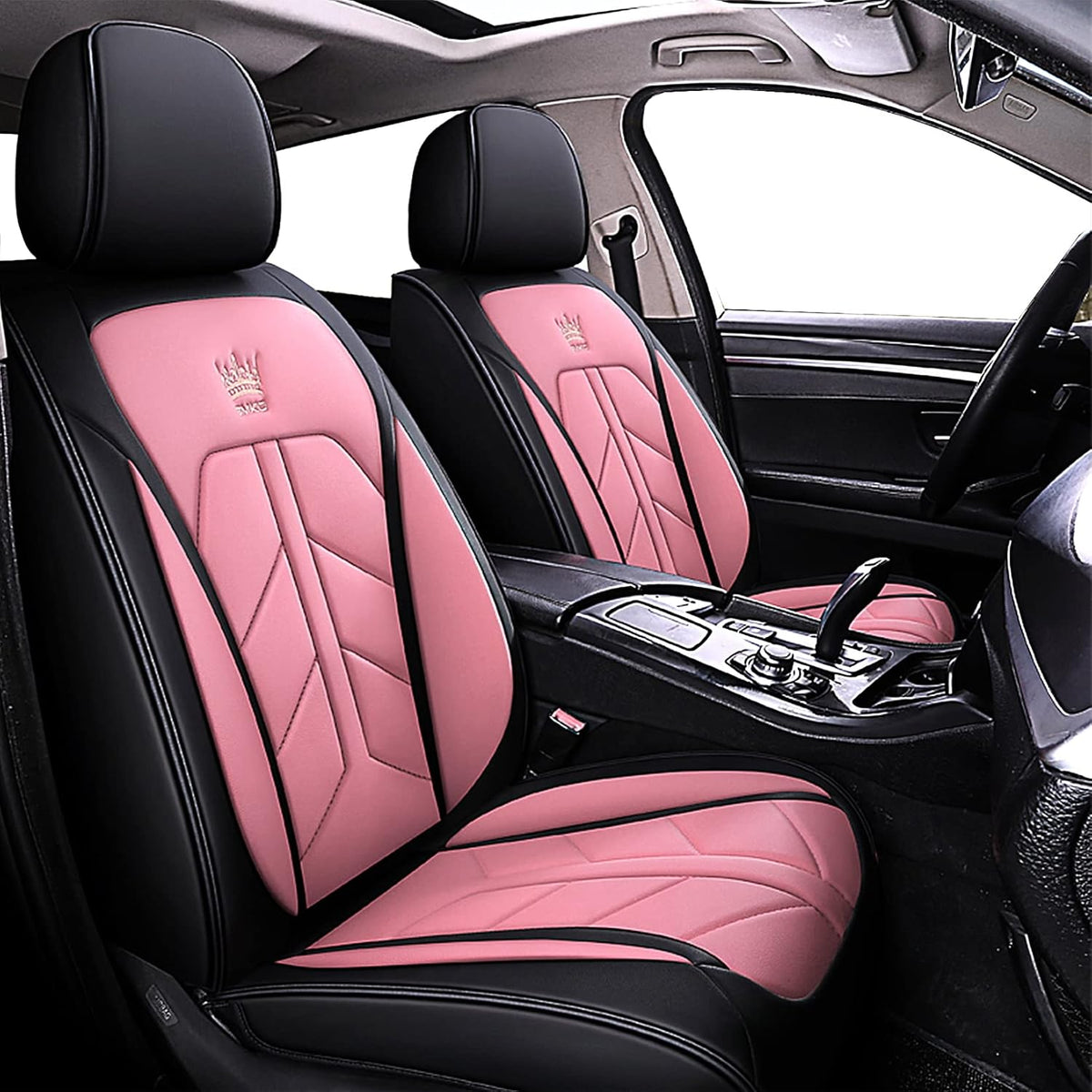 Leatherette Car Seat Covers Full Set Black-Pink A19382