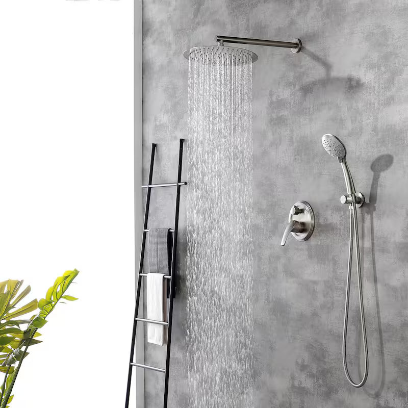 Wall Mount Dual Shower Heads with Valve in Brushed Nickel I64936
