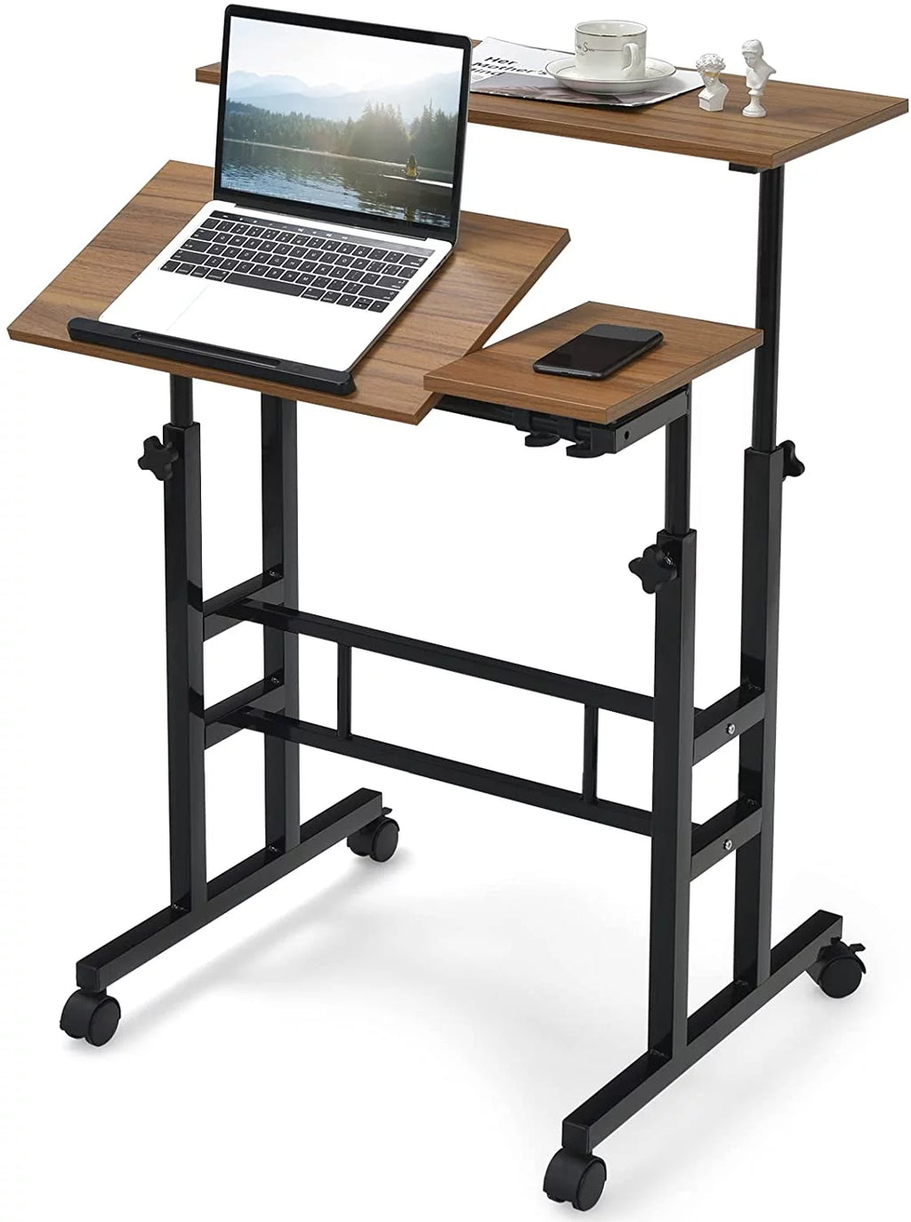 Mobile Standing Desk with Tilting Tabletop & Wheels J3171