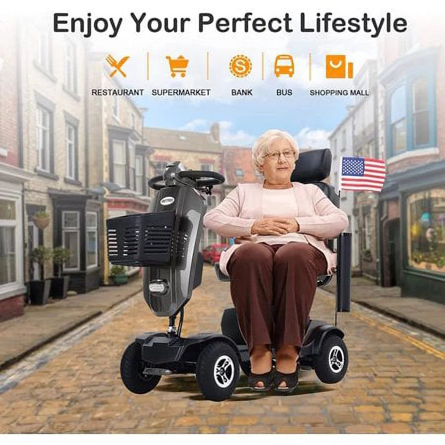4 Wheels Mobility Scooter Grey LED Lights USB Port X9242