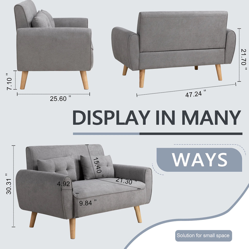 Dark Grey Fabric Upholstered 2-Seat Sofa T645836