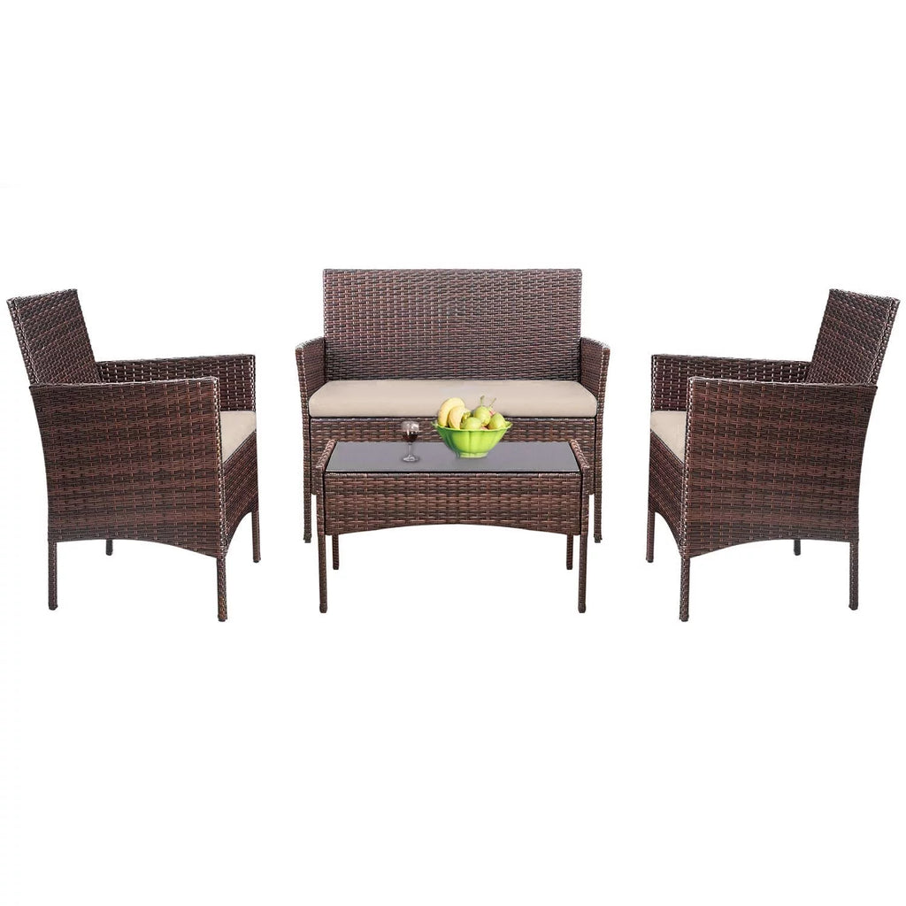 Black PE Rattan Wicker 4 Pieces Patio Table and Chairs Set with Cushion S159
