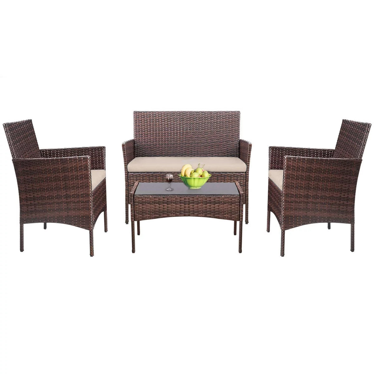 Black PE Rattan Wicker 4 Pieces Patio Table and Chairs Set with Cushion S159