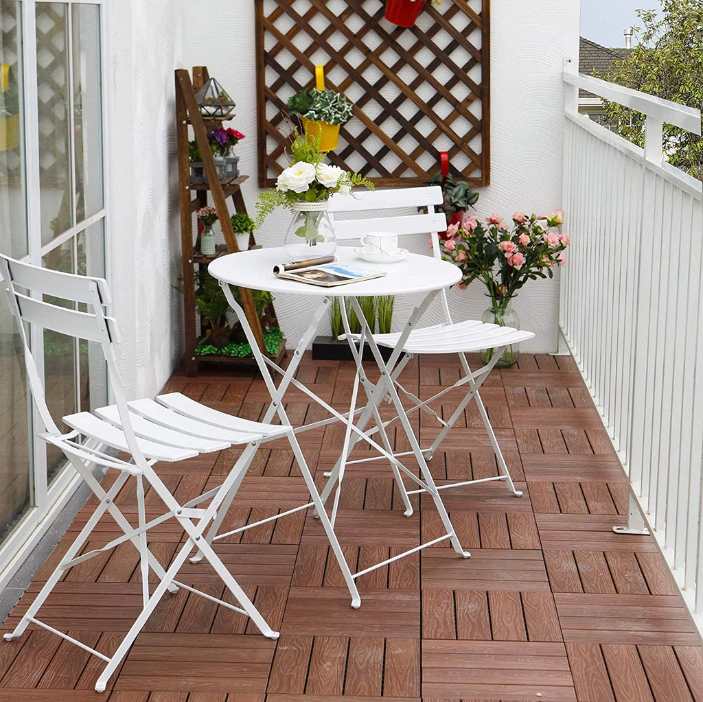 White Folding Steel Patio Bistro Set N86928