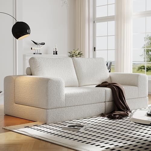 Beige Knitted Fabric 2 Seater Modular Sectional Sofa with 2 Pillows W3149