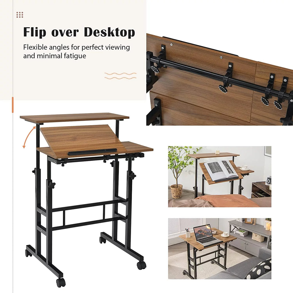 Mobile Standing Desk with Tilting Tabletop & Wheels J3171
