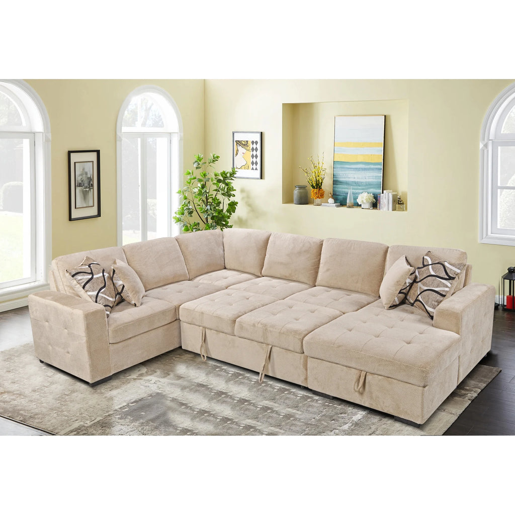 Beige Oversized U Shaped Sectional Sofa with Storage Chaise B95515