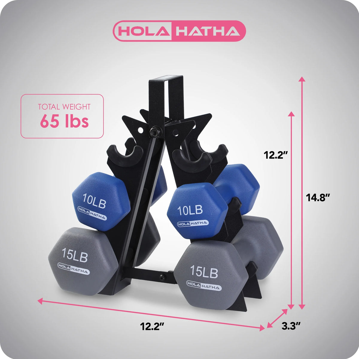 5, 10, and 15 Pound Neoprene Hand Weight Set with Rack Y6183