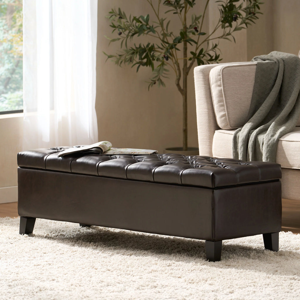 Brown Faux Leather Storage Ottoman Bench M1755
