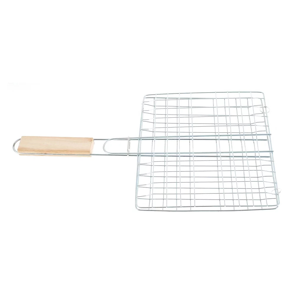 Stainless Steel Folding Barbecue Grilling Basket with Wooden Handle C406