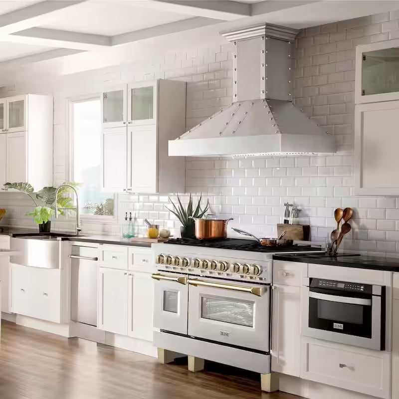 48 in. 7 Burner Double Oven Dual Fuel Range in Stainless Steel and Polished Gold B7606