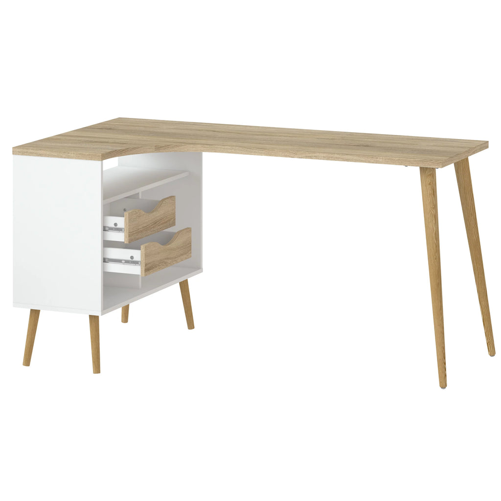 White and Oak 2 Drawer 3 Shelf Desk T42199