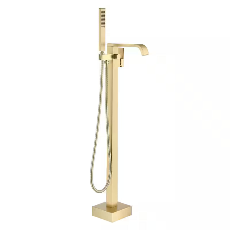 Freestanding Single Handle Bath Tub Filler Faucet with Handheld Shower in Brushed Gold S430555