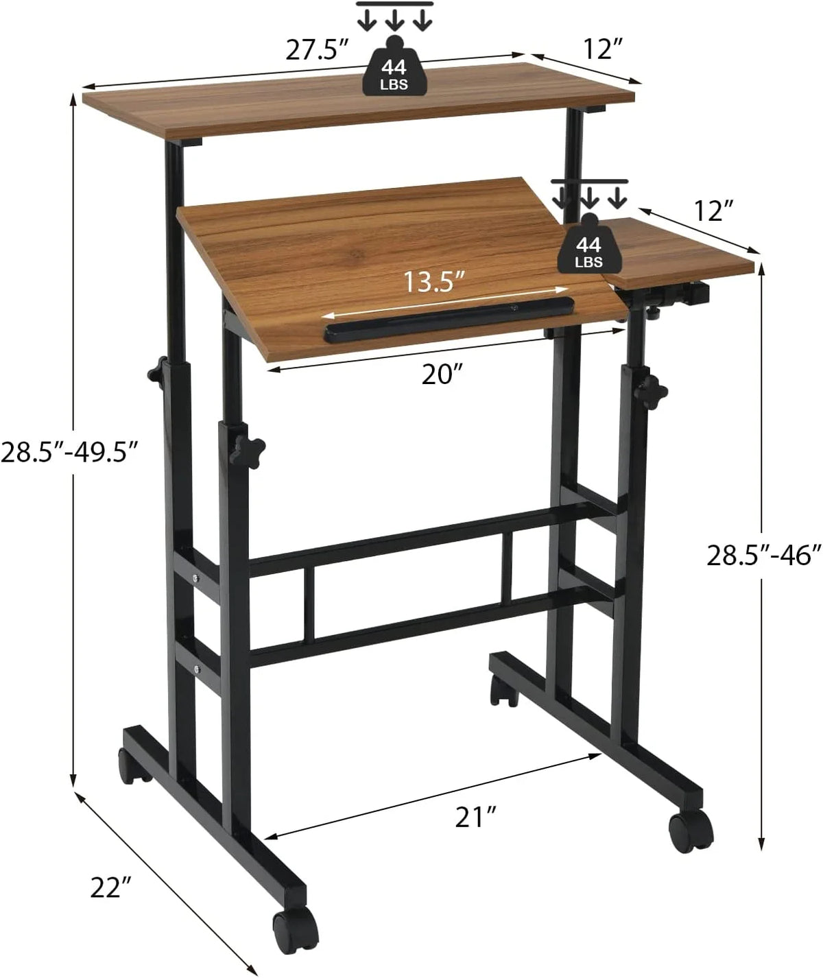 Mobile Standing Desk with Tilting Tabletop & Wheels J3171