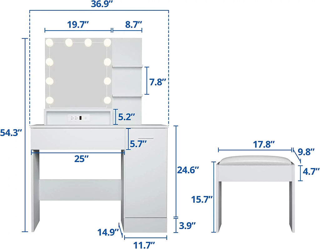 White Vanity Desk with Charging Station and Drawer G78434