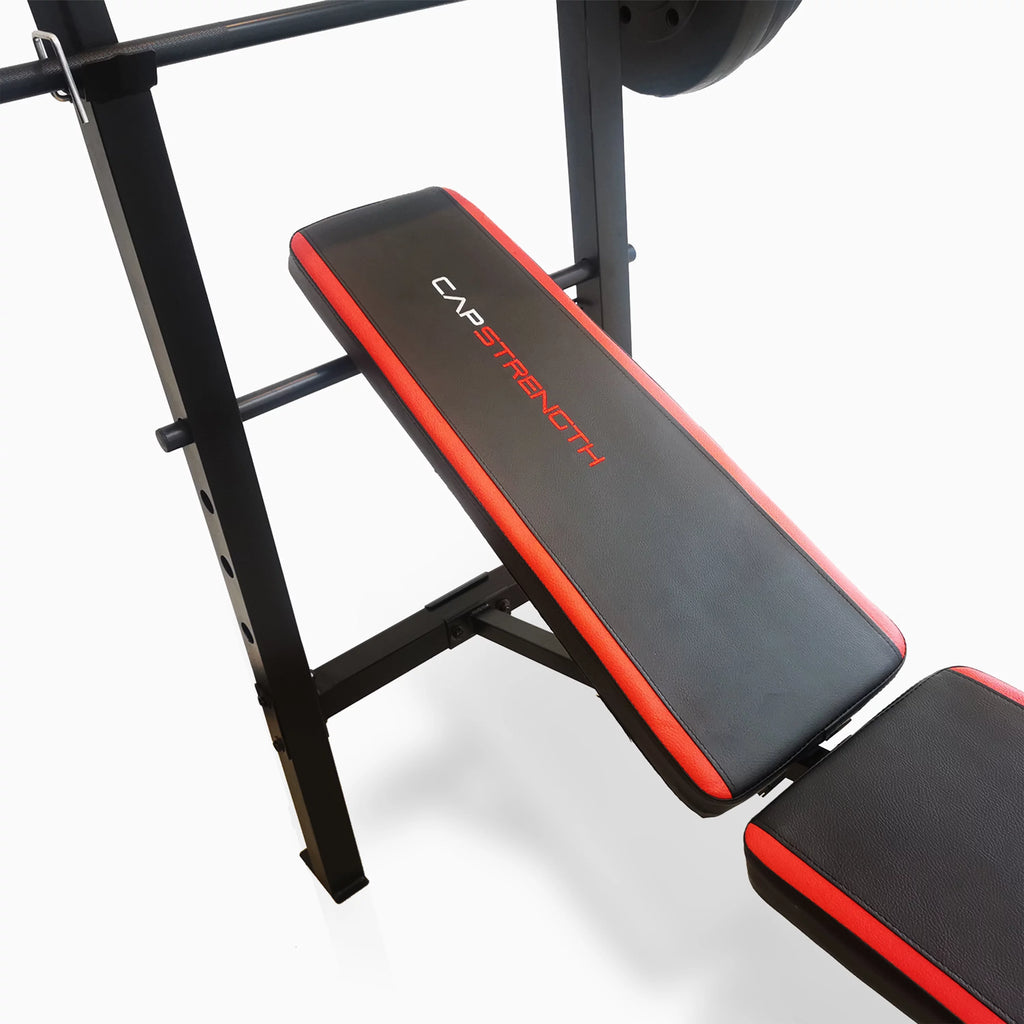 Adjustable Weight Bench with Rack and 90 lb Vinyl Weight Set P5596