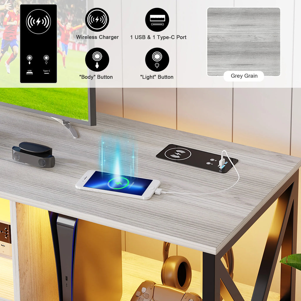 White LED TV Stand with Charging Station C666