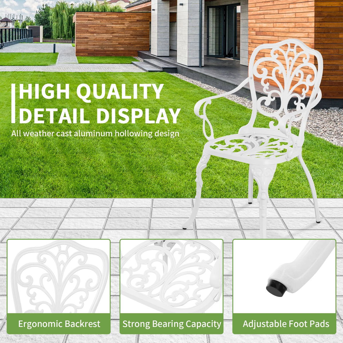 White Bistro Table and Chairs Set with Umbrella Hole Y65227