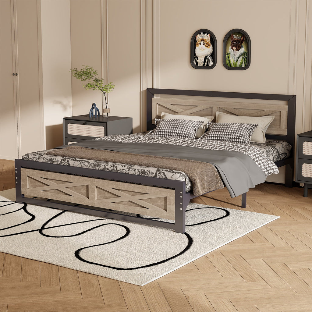 Platform Bed Frame with Headboard, Twin Size Bed K7098