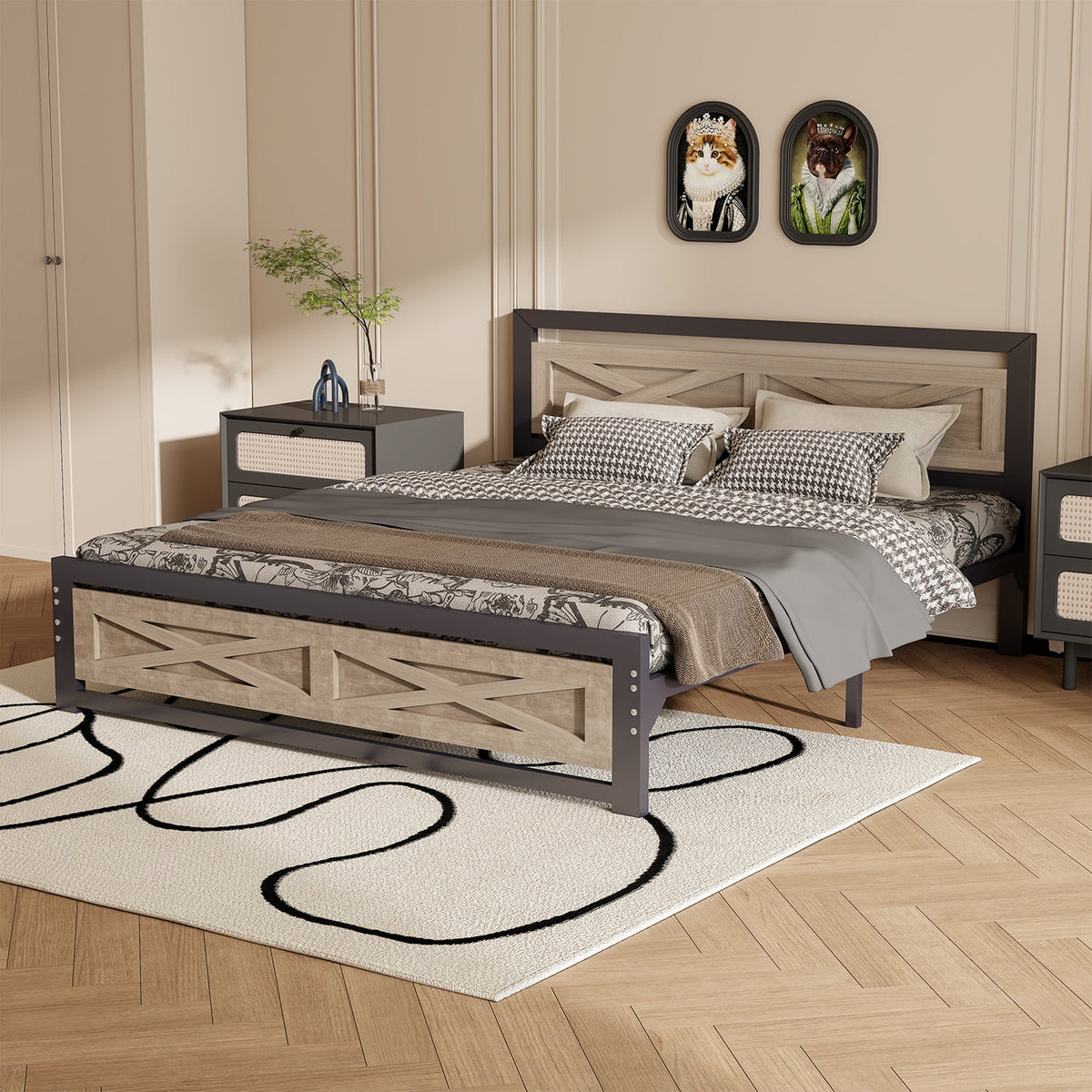 Platform Bed Frame with Headboard, Twin Size Bed K7098