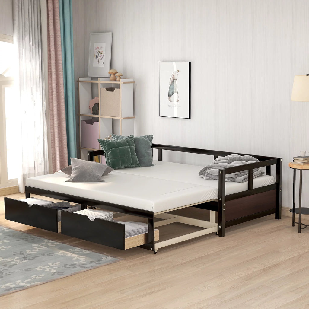Wooden Daybed with Trundle Bed and Two Storage Drawers W24699