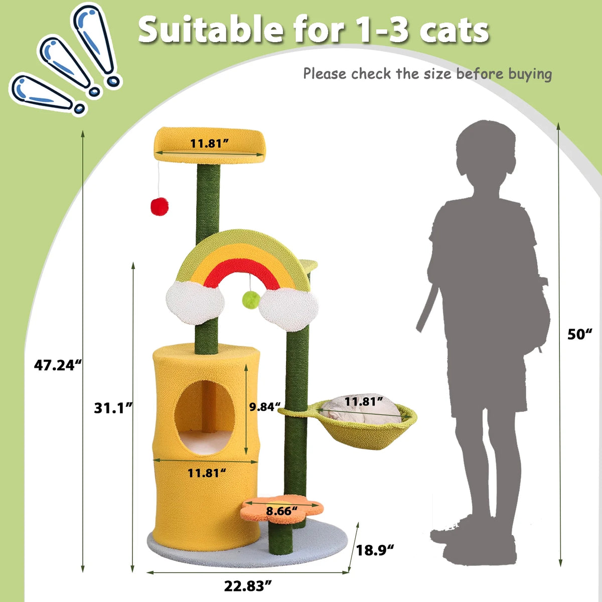 47" Cat Tree with Scratching Posts and Cat Condos I1959