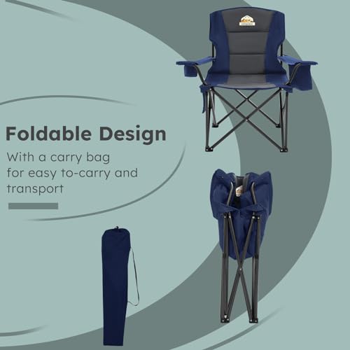 Oversized 2 Pack Heavy Duty Folding Camp Chair with Carry Bag, Cooler, Cup Holder Black M8645