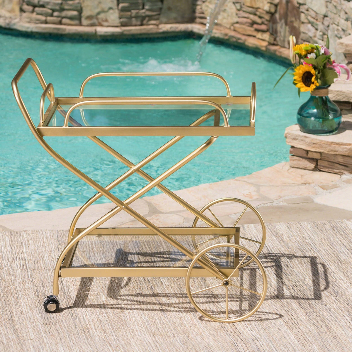 Black Iron Glass Bar Cart with Shelves X271032