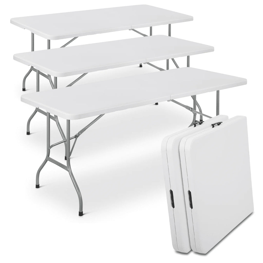 5 Pack 8Ft White Folding Plastic Utility Table Q447659