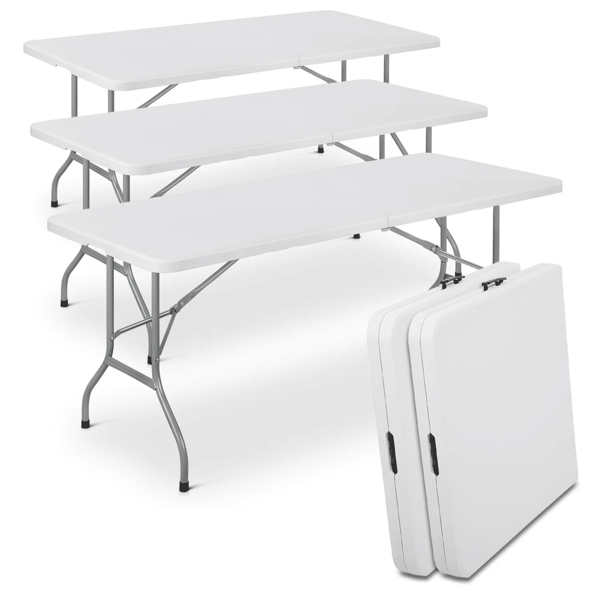5 Pack 8Ft White Folding Plastic Utility Table Q447659