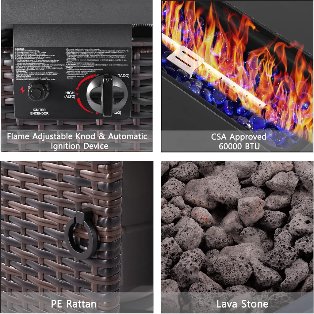 43 Inch 50,000 BTU Propane Gas Fire Pit Table with Glass Wind Guard C96532