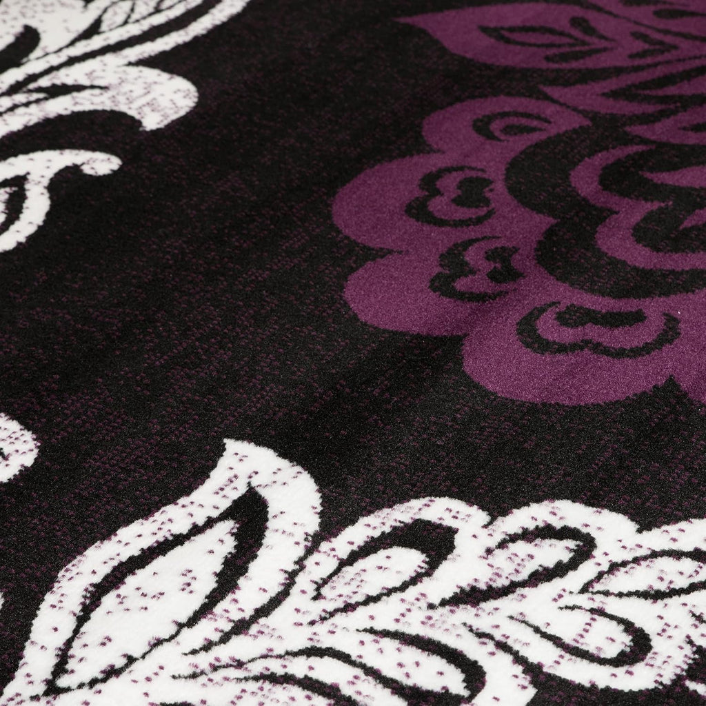 Plum Polypropylene Rug with Floral Pattern N707