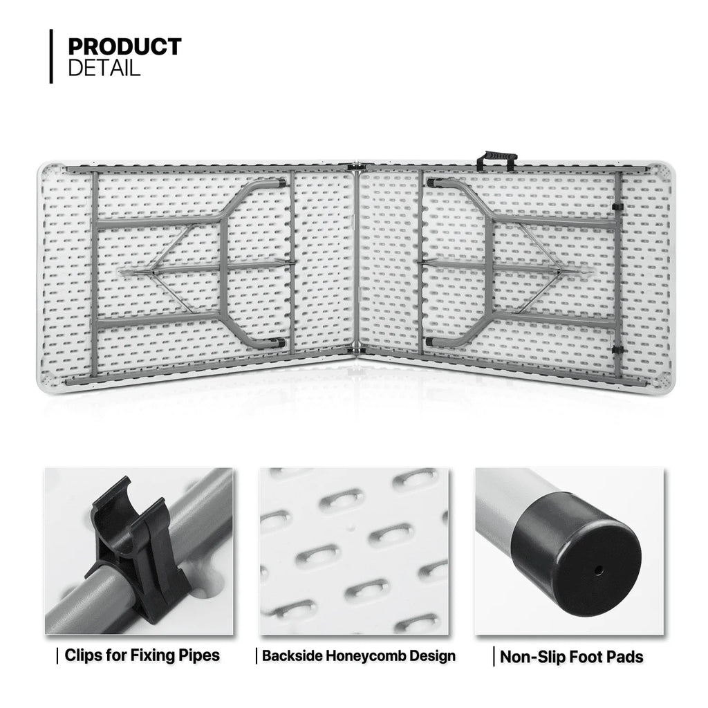 5 Pack 8Ft White Folding Plastic Utility Table Q447659