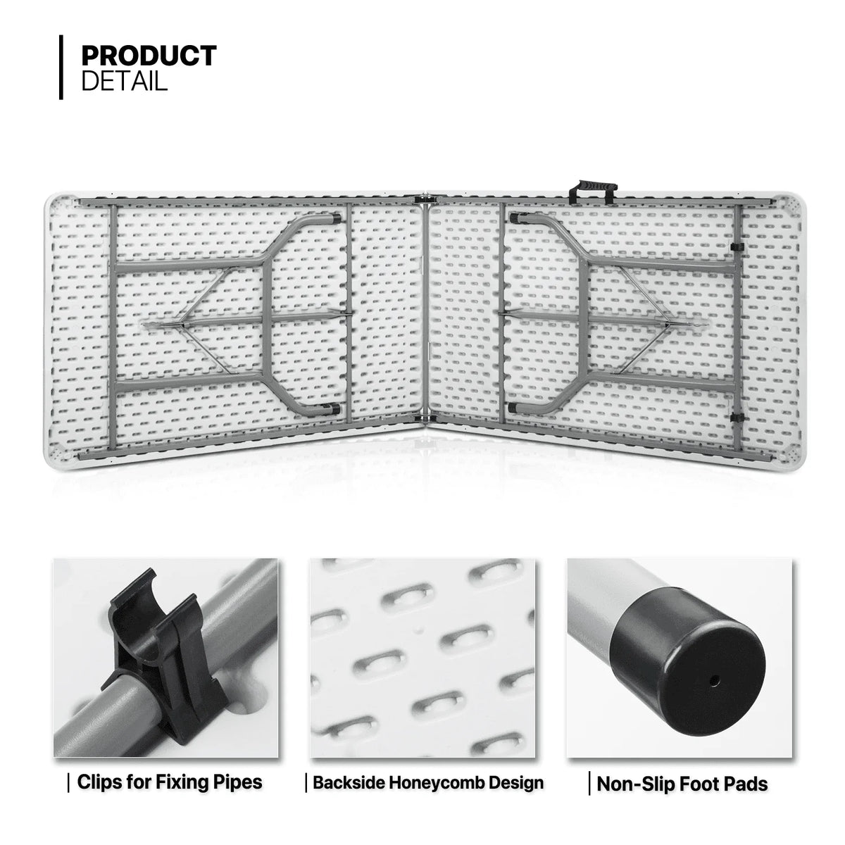 5 Pack 8Ft White Folding Plastic Utility Table Q447659