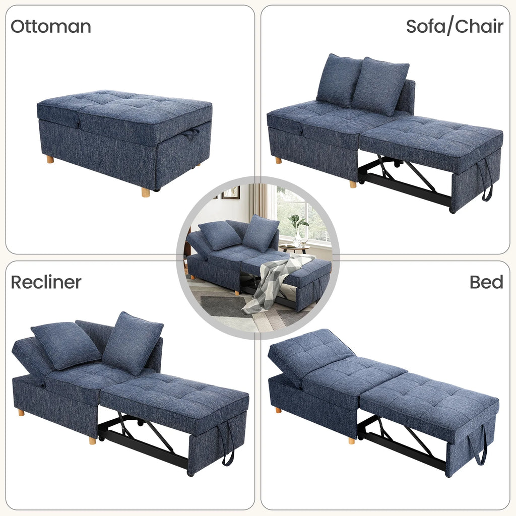Blue 4 in 1 Convertible Sleeper Chair with 2 Pillows I235