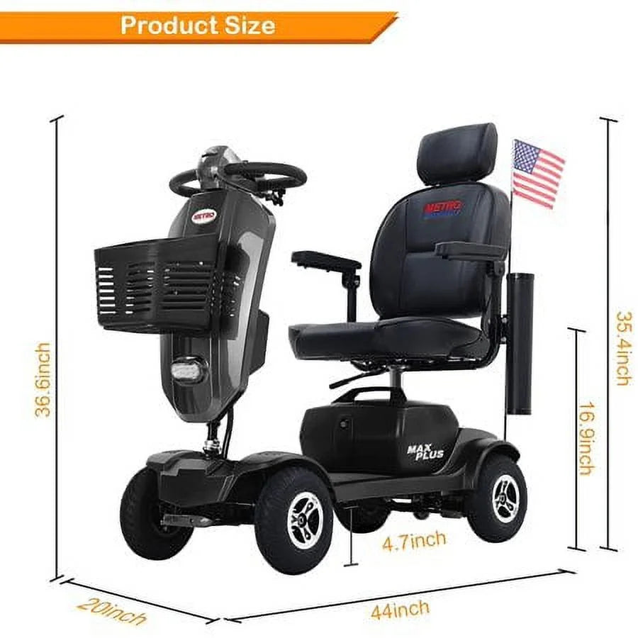 4 Wheels Mobility Scooter Grey LED Lights USB Port X9242