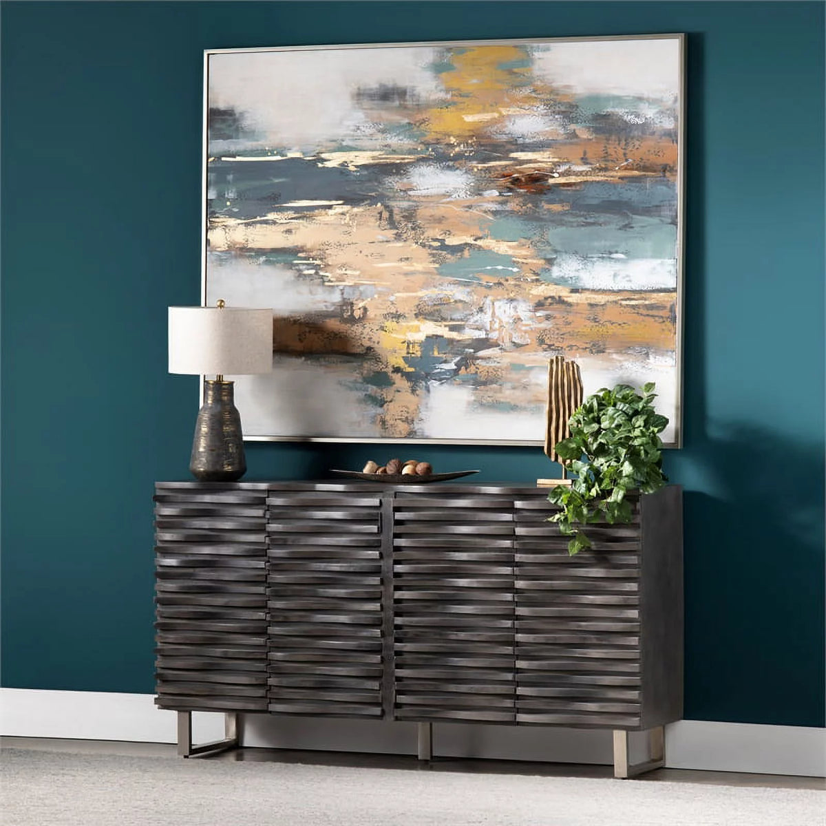 Mango Wood 4 Door Grey Sideboard W1501