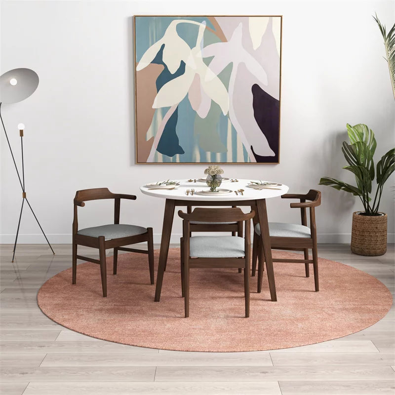 White Solid Wood Dining Table and Chairs for 4 R75844