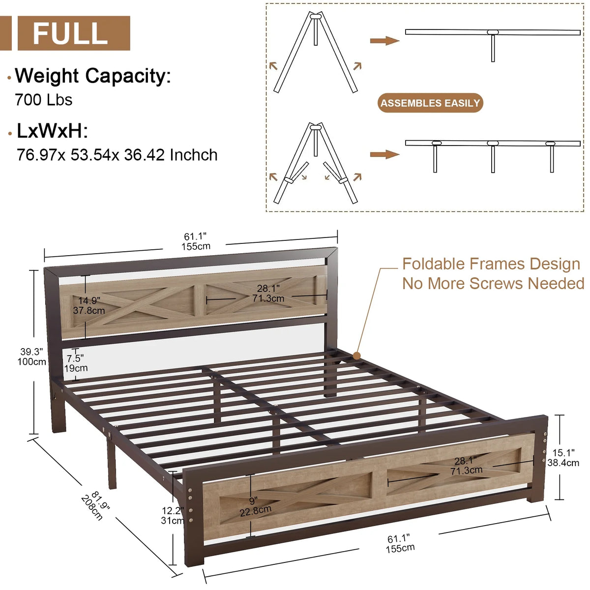 Platform Bed Frame with Headboard, Twin Size Bed K7098