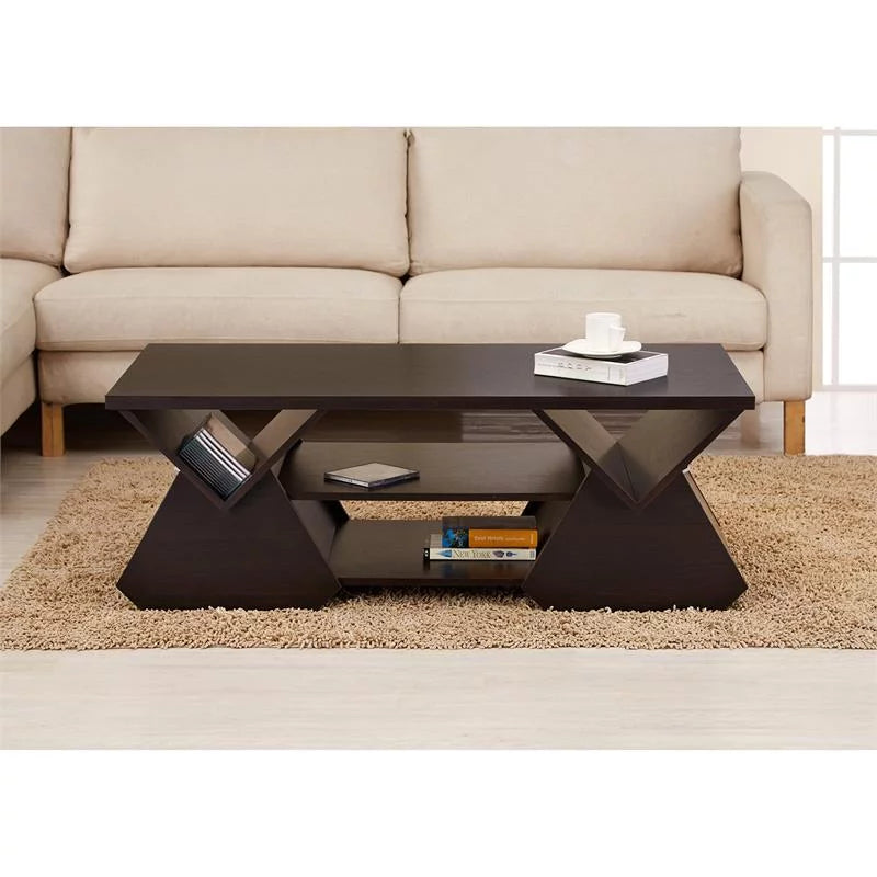 Espresso Wood Storage Coffee Table U1313