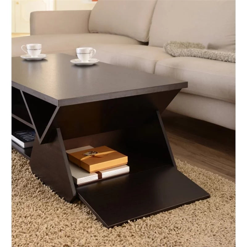 Espresso Wood Storage Coffee Table U1313