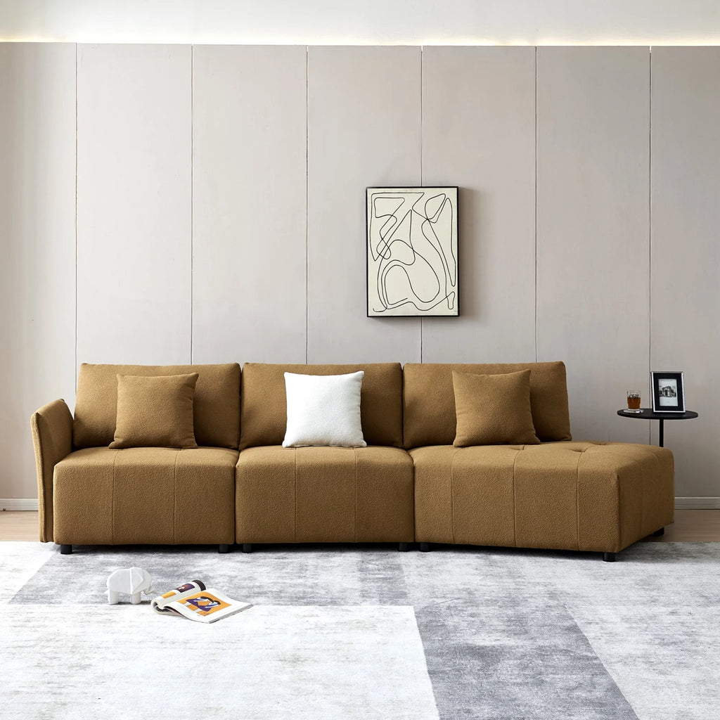 120'' Dark Yellow Teddy Fabric Modular Sectional Sofa L963863