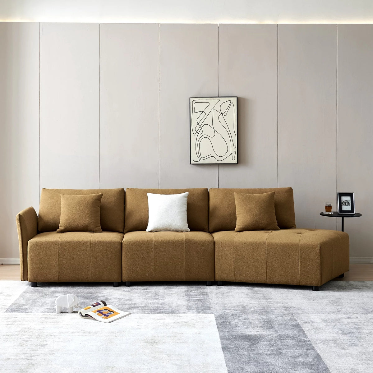 120'' Dark Yellow Teddy Fabric Modular Sectional Sofa L963863