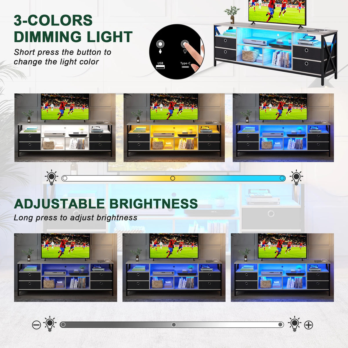 White LED TV Stand with Charging Station C666