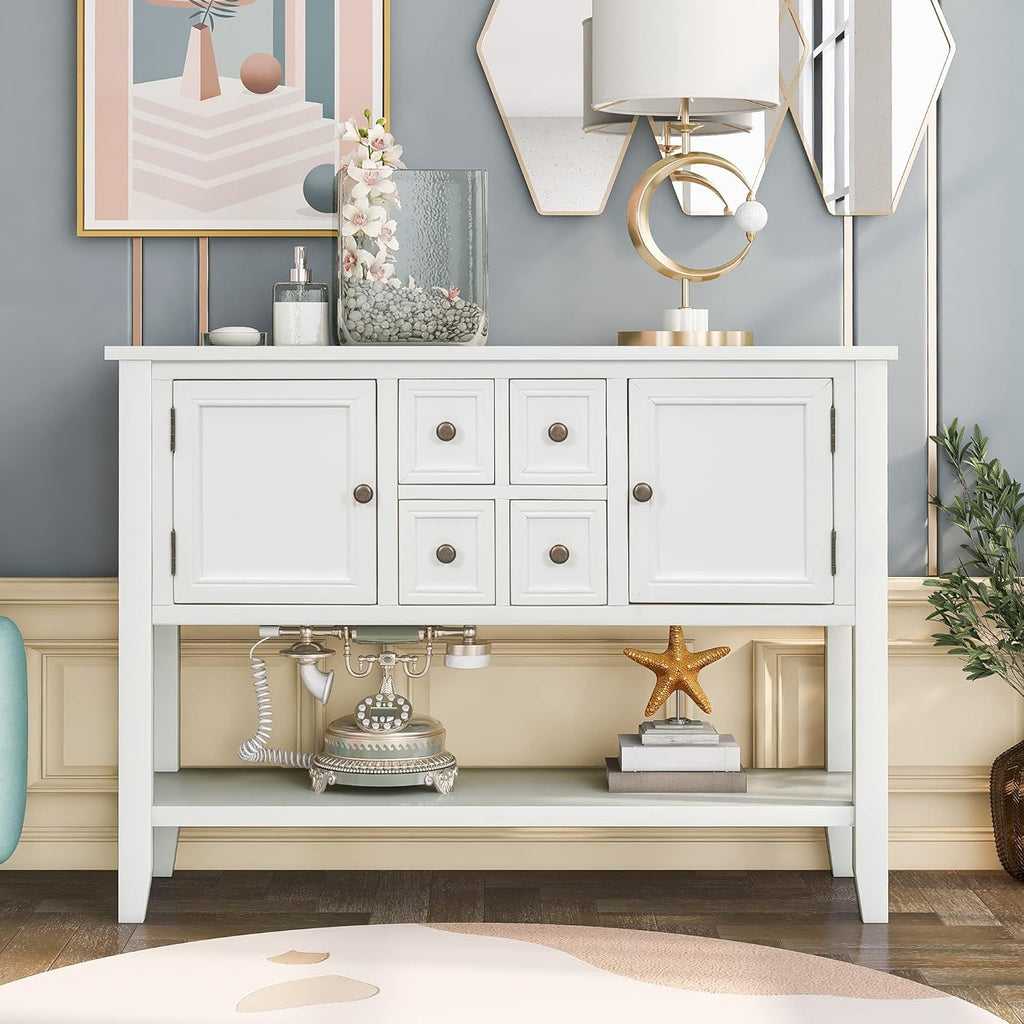 Solid Wood Console Table with 3 Drawers, 2 Cabinet and 1 Shelf U3327