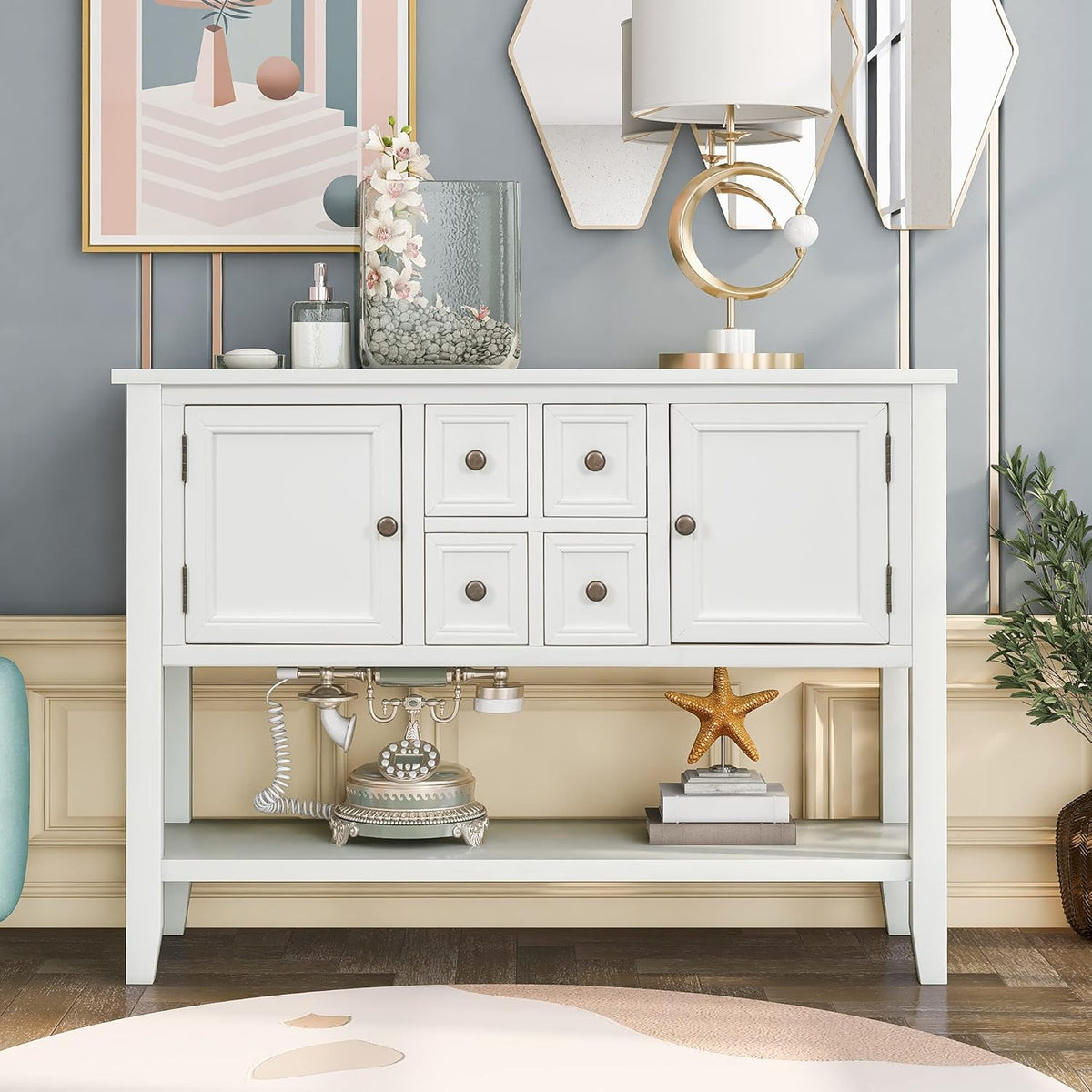 Solid Wood Console Table with 3 Drawers, 2 Cabinet and 1 Shelf U3327