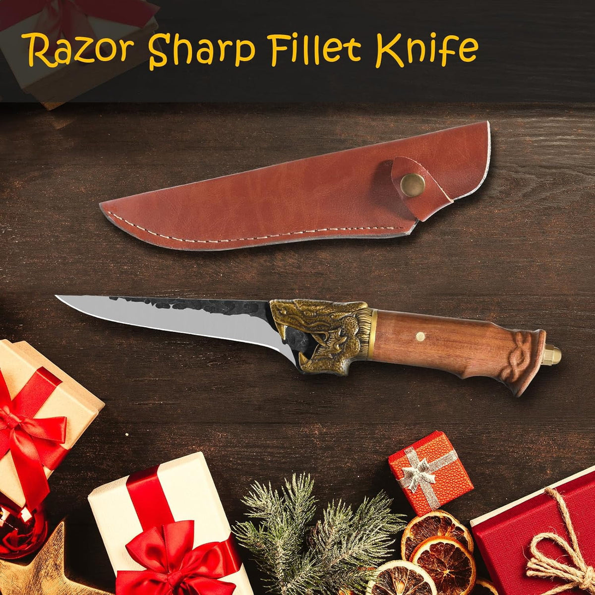 Hand Forged Fillet Knife with Leather Sheath X14393
