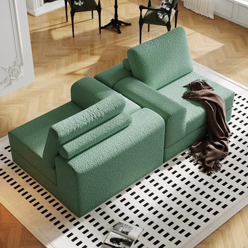 Beige Knitted Fabric 2 Seater Modular Sectional Sofa with 2 Pillows W3149